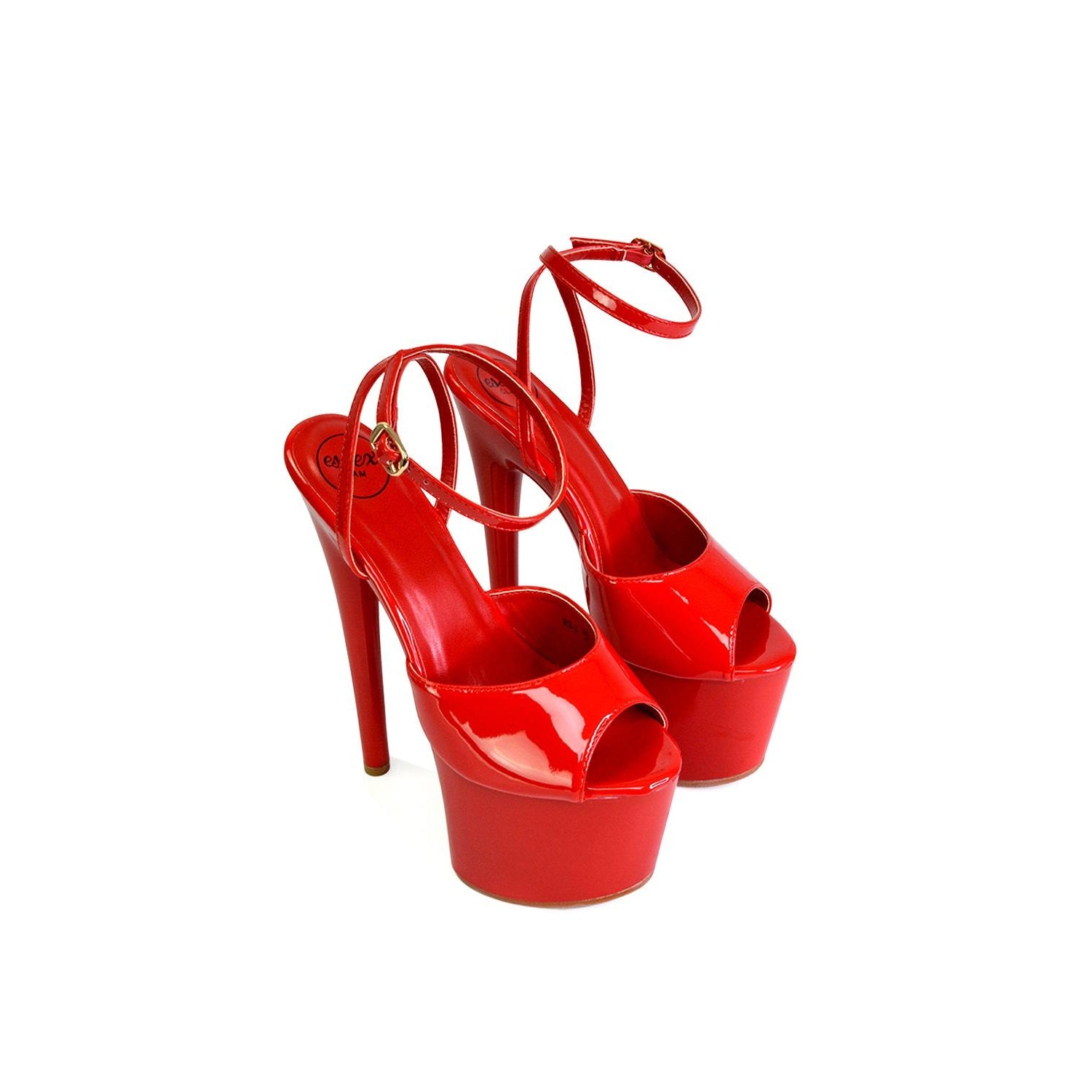 Red - Side - XY London Womens-Ladies Sunshine Patent Strappy Platform High Heels