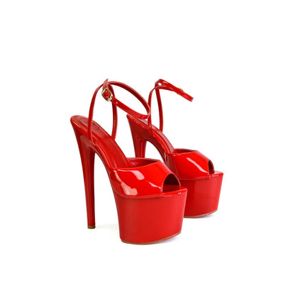 Red - Lifestyle - XY London Womens-Ladies Sunshine Patent Strappy Platform High Heels