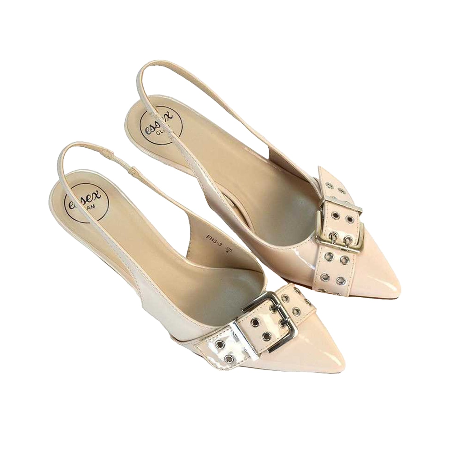 True Black - Back - XY London Womens-Ladies Lexi Patent Sling Back Buckle Detail Kitten Heel Sandals