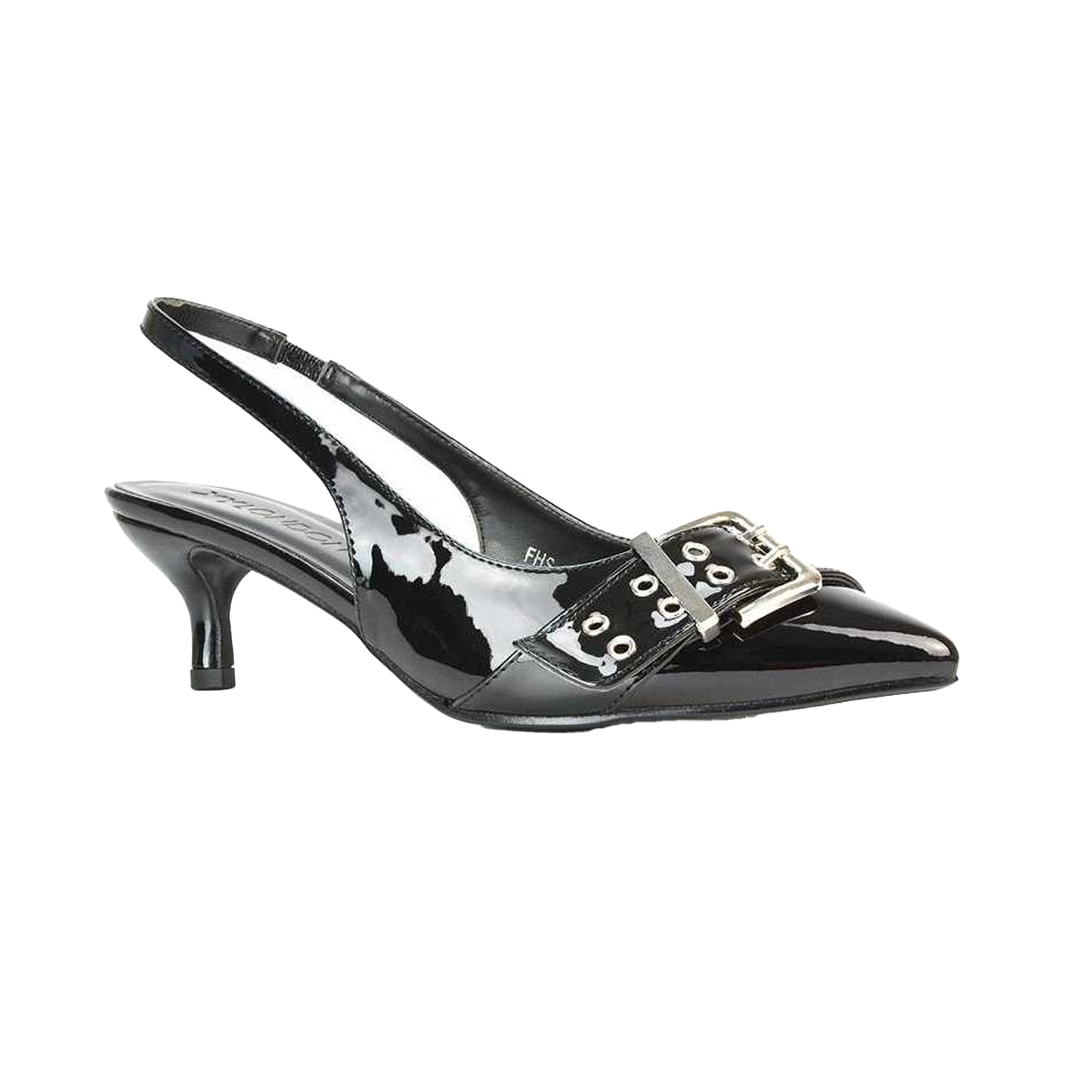 True Black - Lifestyle - XY London Womens-Ladies Lexi Patent Sling Back Buckle Detail Kitten Heel Sandals