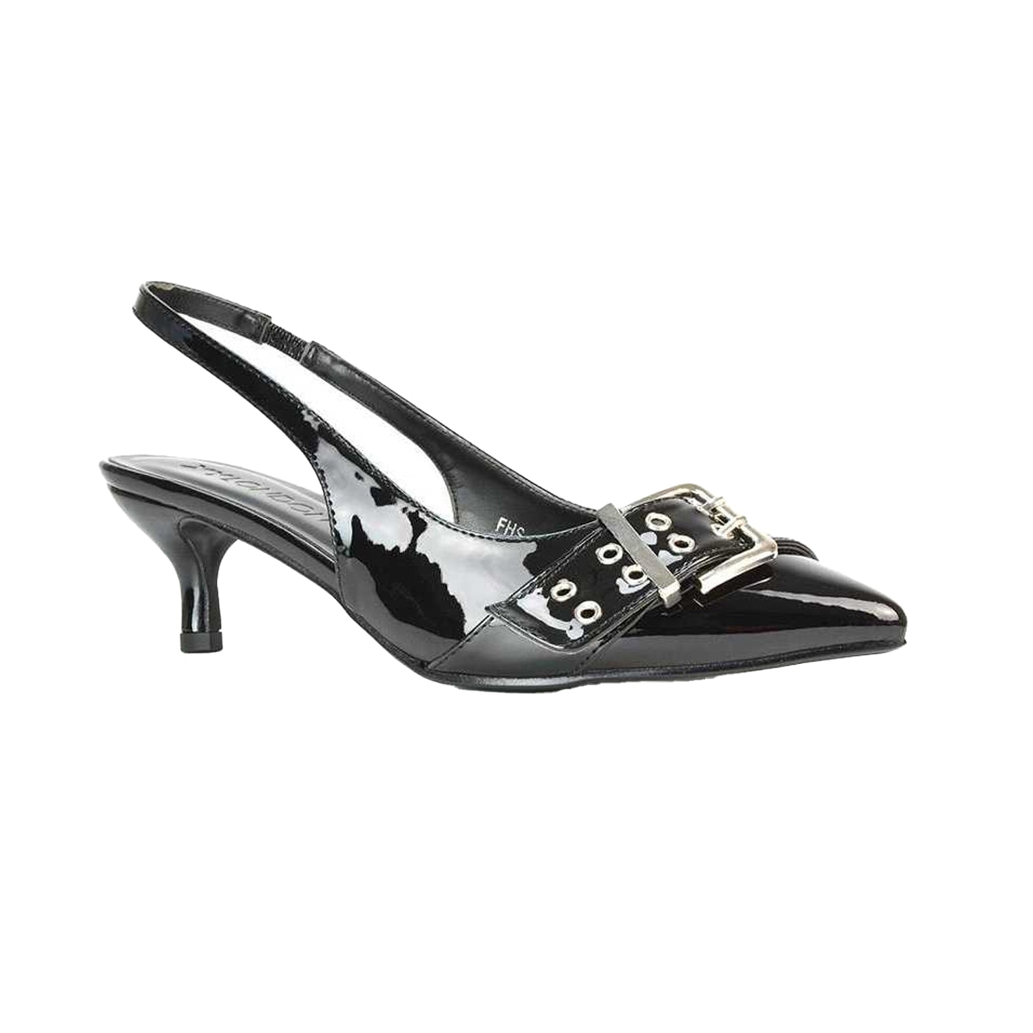 True Black - Lifestyle - XY London Womens-Ladies Lexi Patent Sling Back Buckle Detail Kitten Heel Sandals
