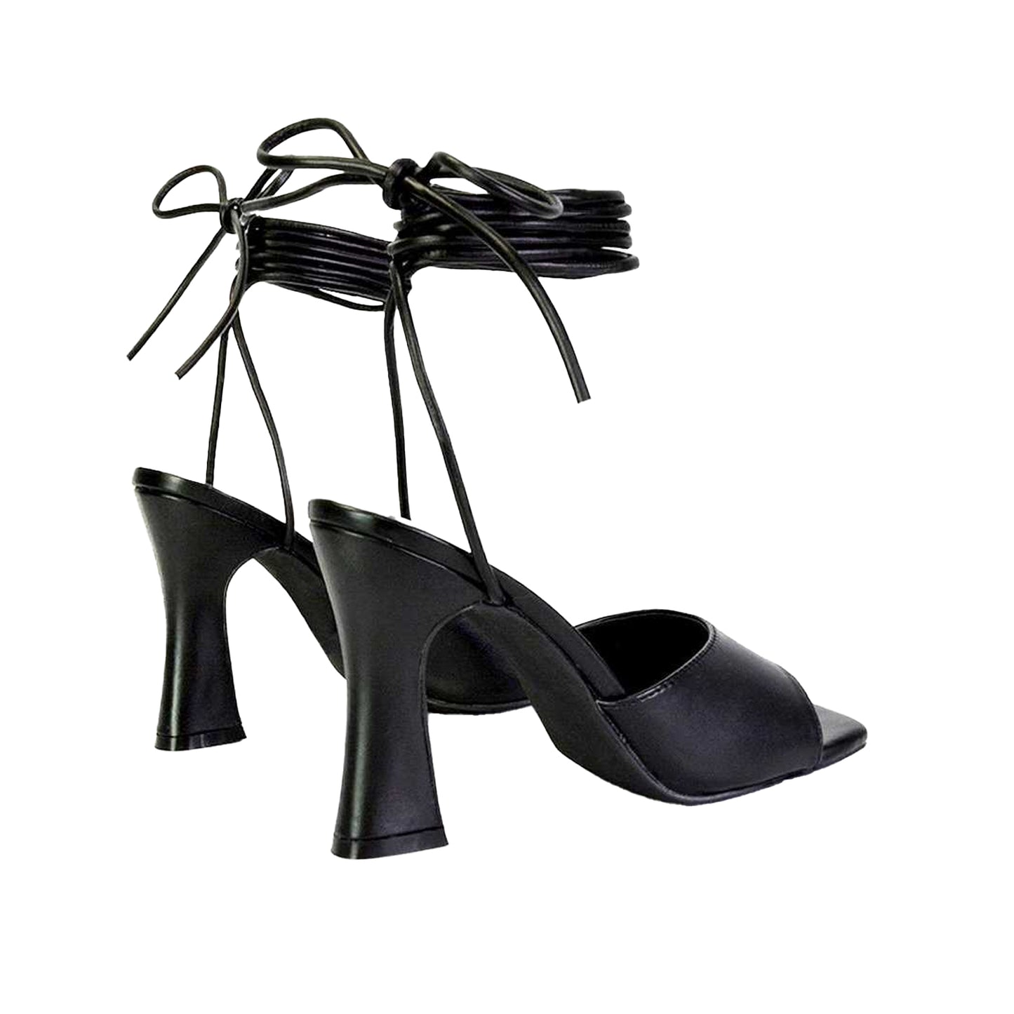 Black - Back - XY London Womens-Ladies Flora Strappy Square Toe Block Heel High Heels