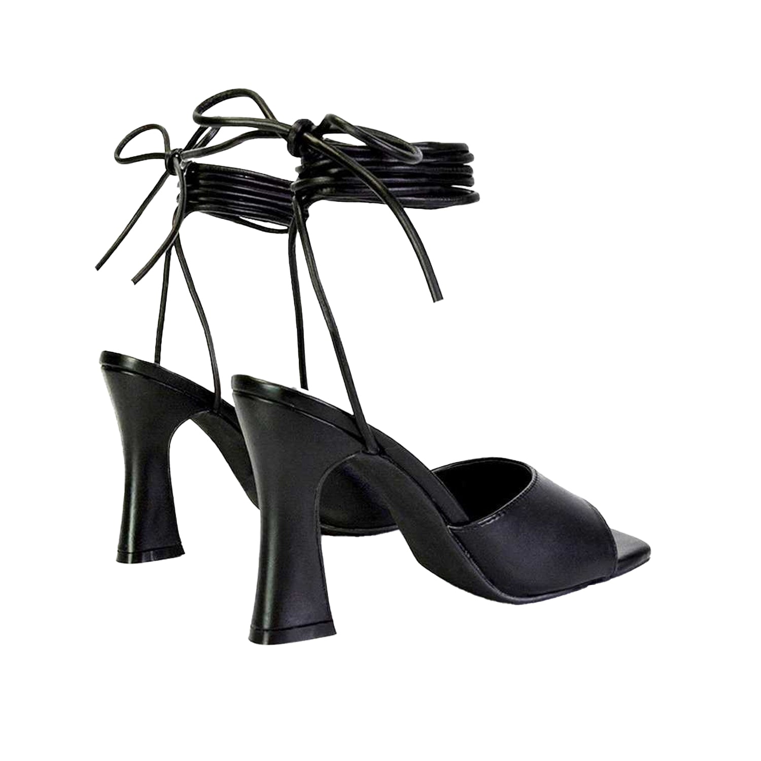 Black - Back - XY London Womens-Ladies Flora Strappy Square Toe Block Heel High Heels
