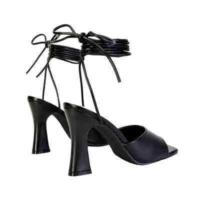 Black - Back - XY London Womens-Ladies Flora Strappy Square Toe Block Heel High Heels