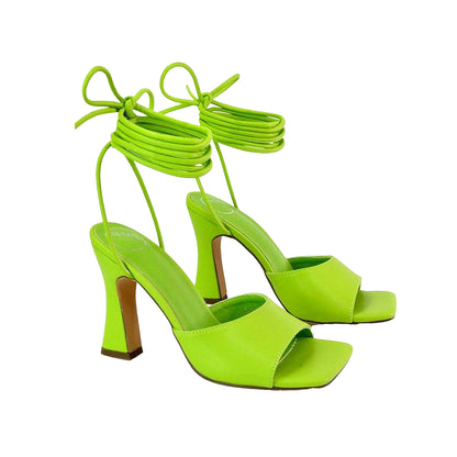 Green - Side - XY London Womens-Ladies Flora Strappy Square Toe Block Heel High Heels