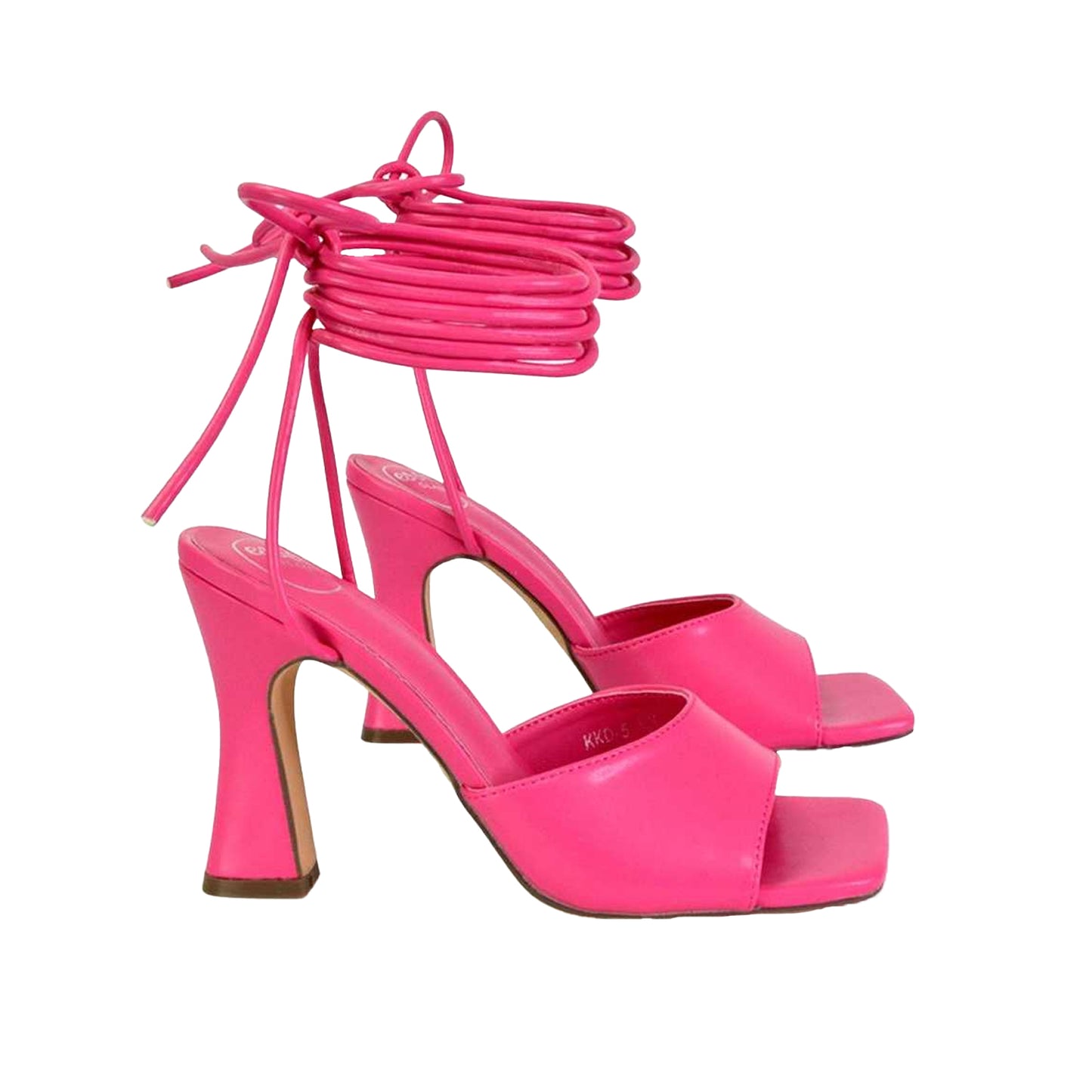 Pink - Back - XY London Womens-Ladies Flora Strappy Square Toe Block Heel High Heels