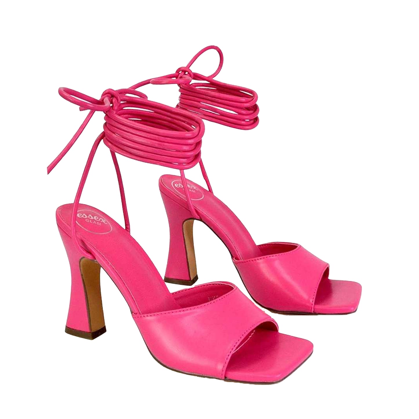 White - Front - XY London Womens-Ladies Flora Strappy Square Toe Block Heel High Heels