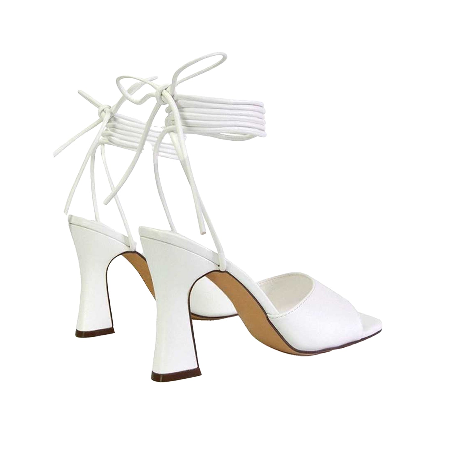 White - Side - XY London Womens-Ladies Flora Strappy Square Toe Block Heel High Heels