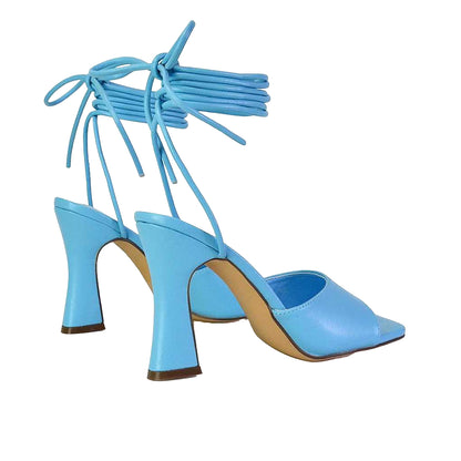 Blue - Back - XY London Womens-Ladies Flora Strappy Square Toe Block Heel High Heels
