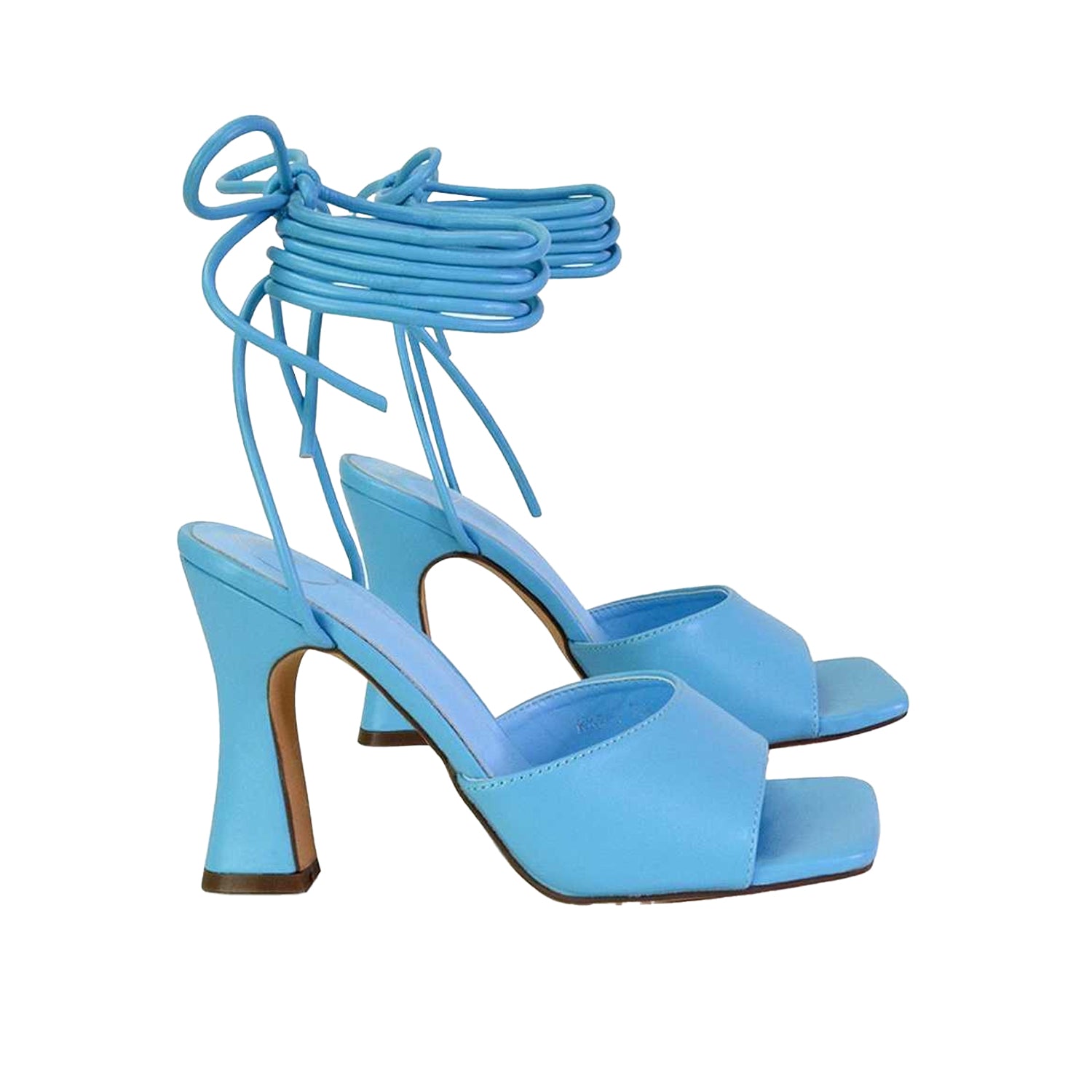 Blue - Side - XY London Womens-Ladies Flora Strappy Square Toe Block Heel High Heels