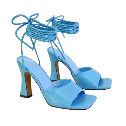 Blue - Lifestyle - XY London Womens-Ladies Flora Strappy Square Toe Block Heel High Heels