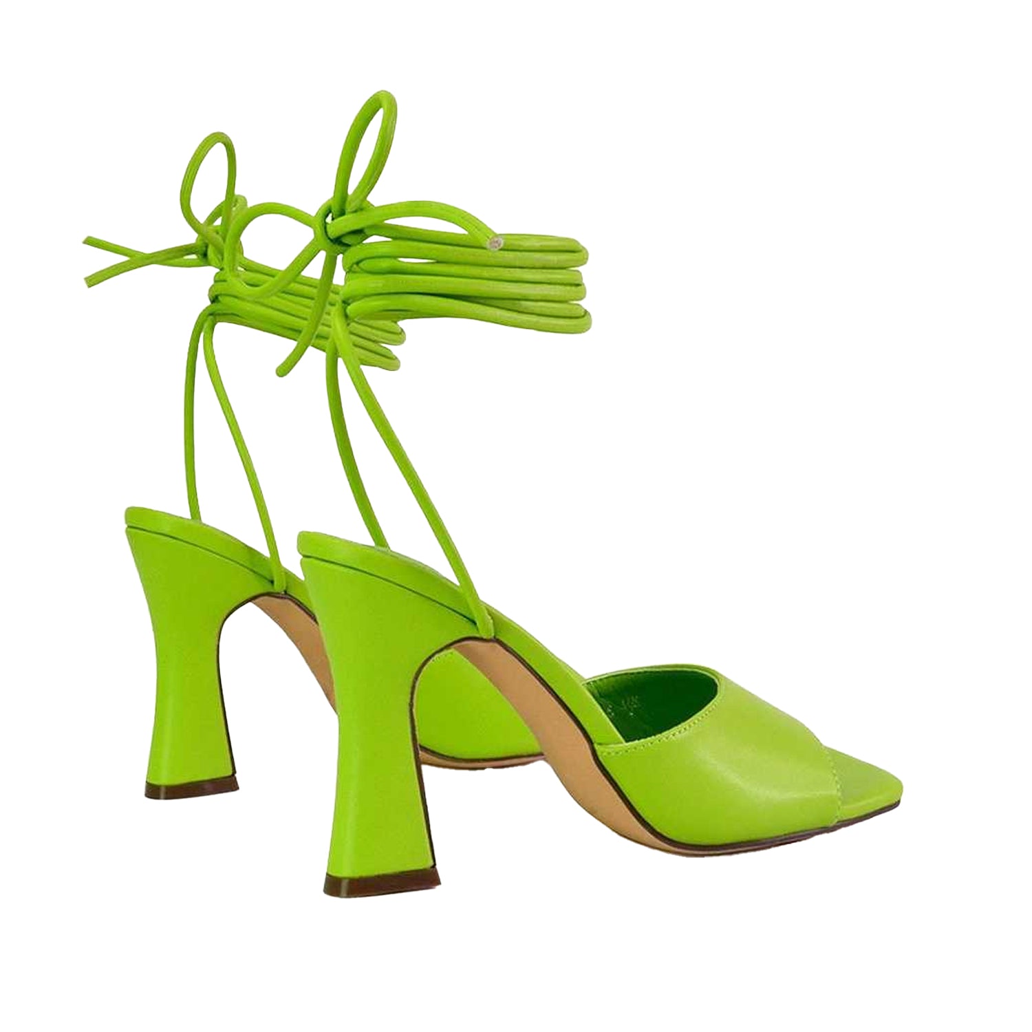 Green - Back - XY London Womens-Ladies Flora Strappy Square Toe Block Heel High Heels