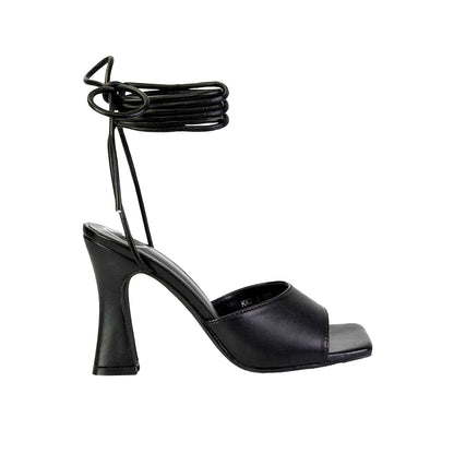 Black - Front - XY London Womens-Ladies Flora Strappy Square Toe Block Heel High Heels