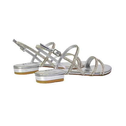Silver - Lifestyle - XY London Womens-Ladies Orla Diamante Strappy Summer Flat Sandals
