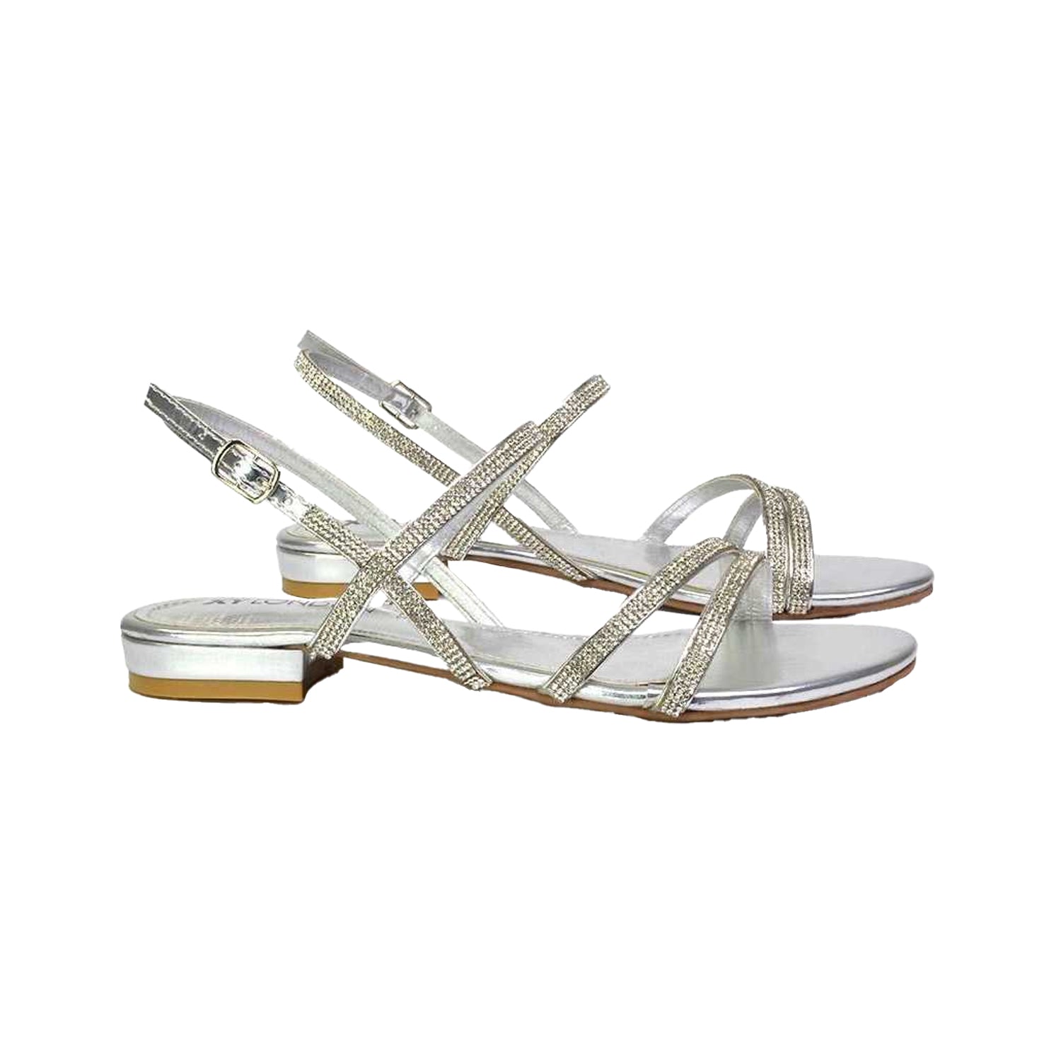 Silver - Close up - XY London Womens-Ladies Orla Diamante Strappy Summer Flat Sandals