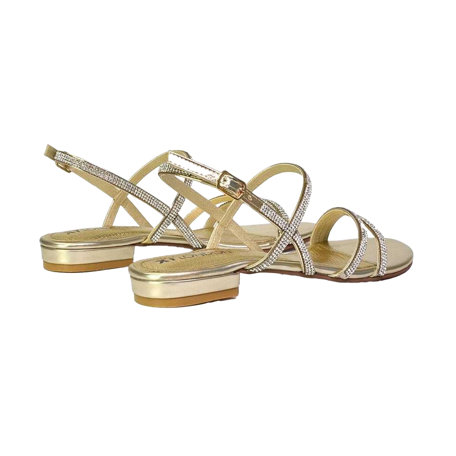 Silver - Back - XY London Womens-Ladies Orla Diamante Strappy Summer Flat Sandals