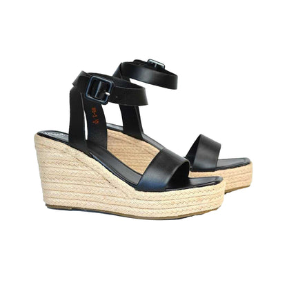 Black-Brown - Back - XY London Womens-Ladies Linda Strappy Platform Heel Wedge Sandals