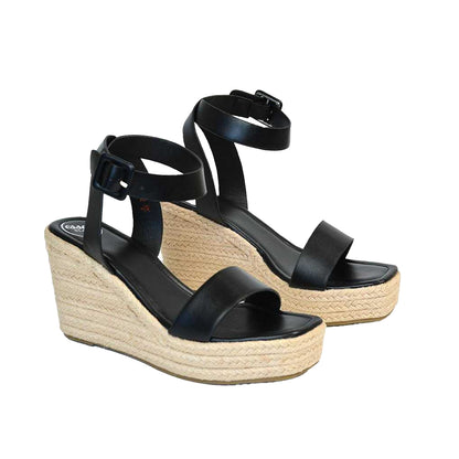 Black-Brown - Side - XY London Womens-Ladies Linda Strappy Platform Heel Wedge Sandals