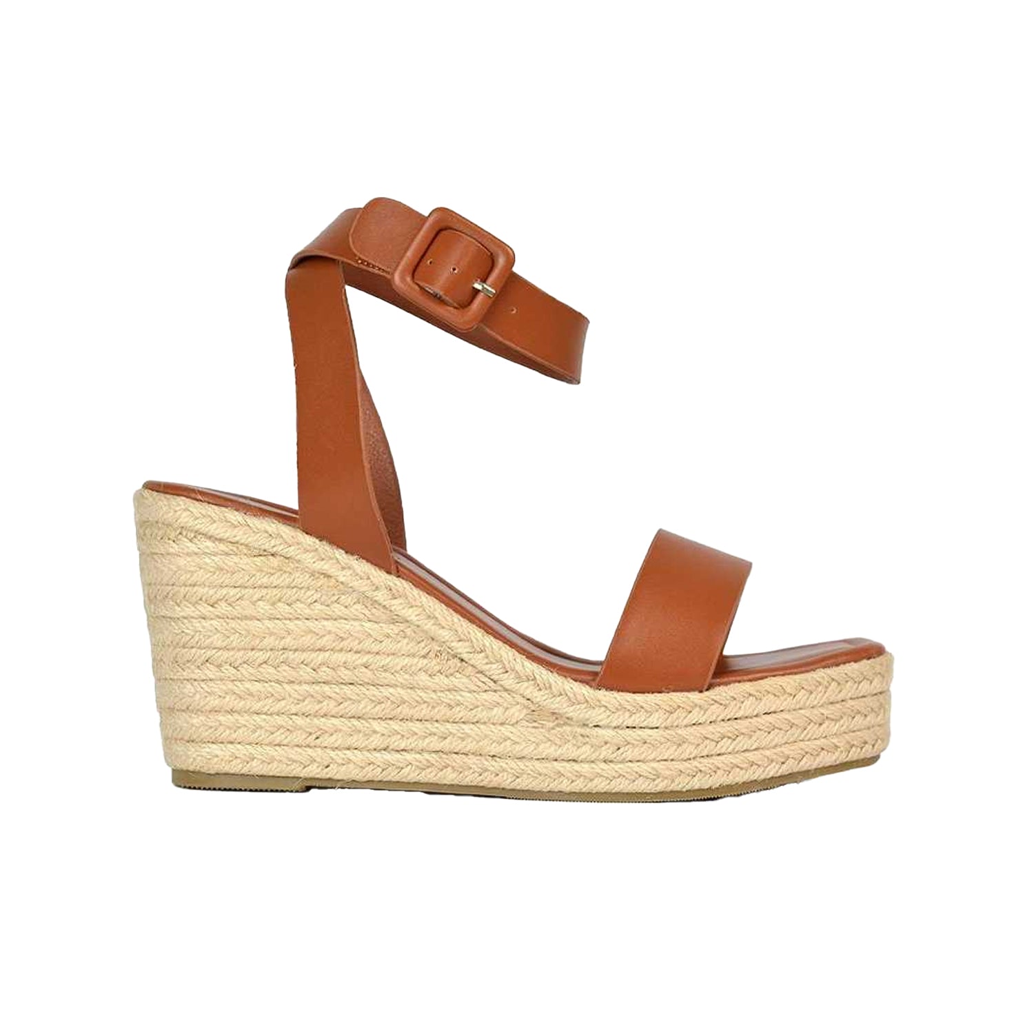 Tan - Side - XY London Womens-Ladies Linda Strappy Platform Heel Wedge Sandals