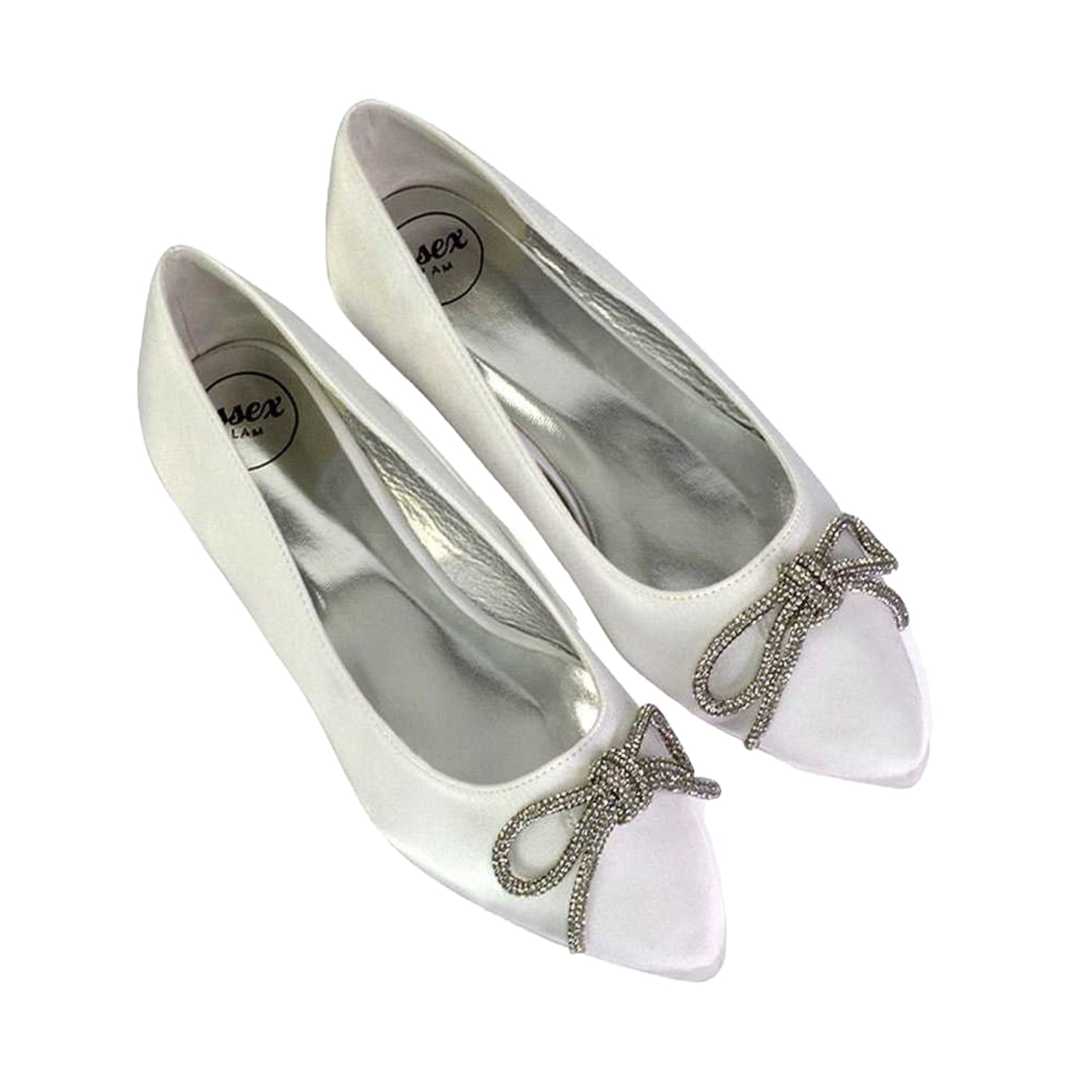 White - Lifestyle - XY London Womens-Ladies Blossom Bow Diamante Pointed Ballerina Flats