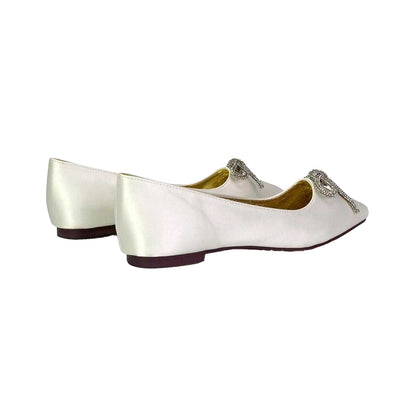 Ivory - Back - XY London Womens-Ladies Blossom Bow Diamante Pointed Ballerina Flats