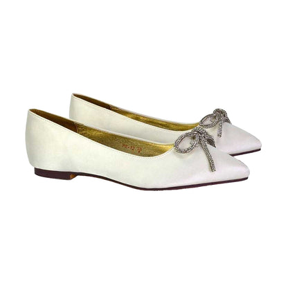 Ivory - Lifestyle - XY London Womens-Ladies Blossom Bow Diamante Pointed Ballerina Flats