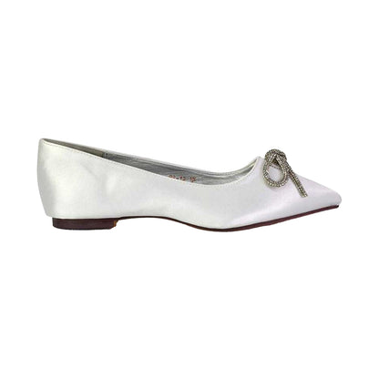 White - Back - XY London Womens-Ladies Blossom Bow Diamante Pointed Ballerina Flats