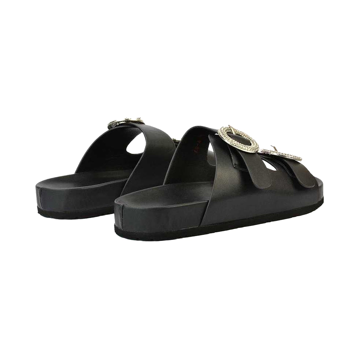Black - Back - XY London Womens-Ladies Reggie Diamante Double Strap Flat Sandals
