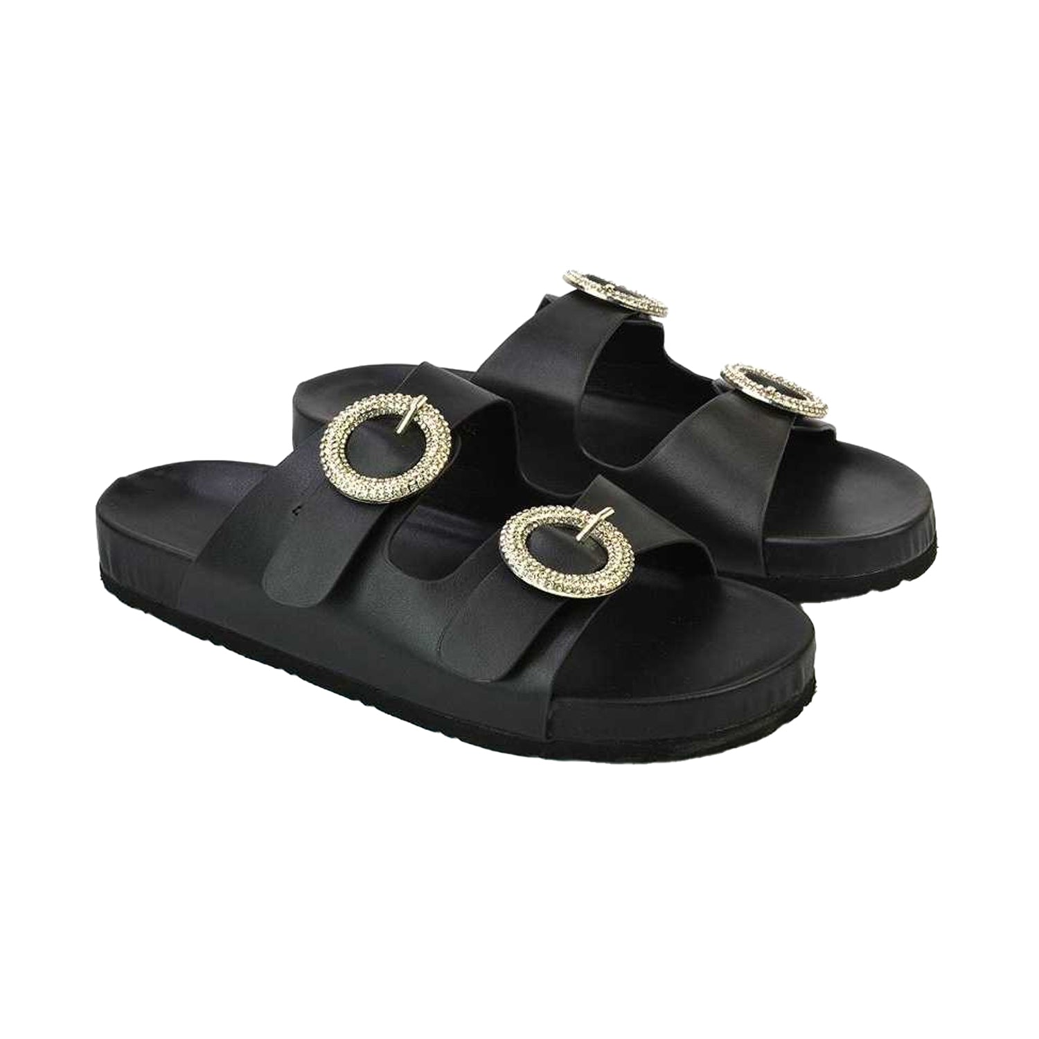 Black - Lifestyle - XY London Womens-Ladies Reggie Diamante Double Strap Flat Sandals