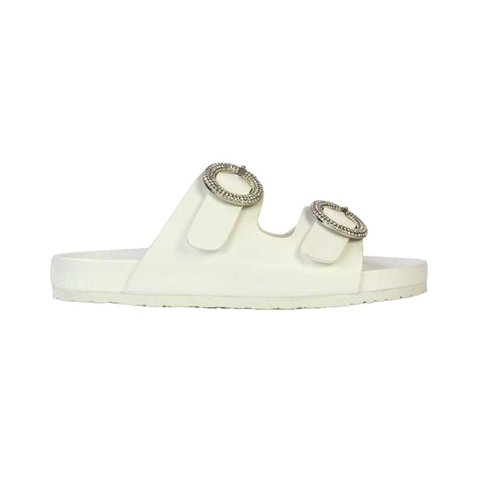 White - Front - XY London Womens-Ladies Reggie Diamante Double Strap Flat Sandals
