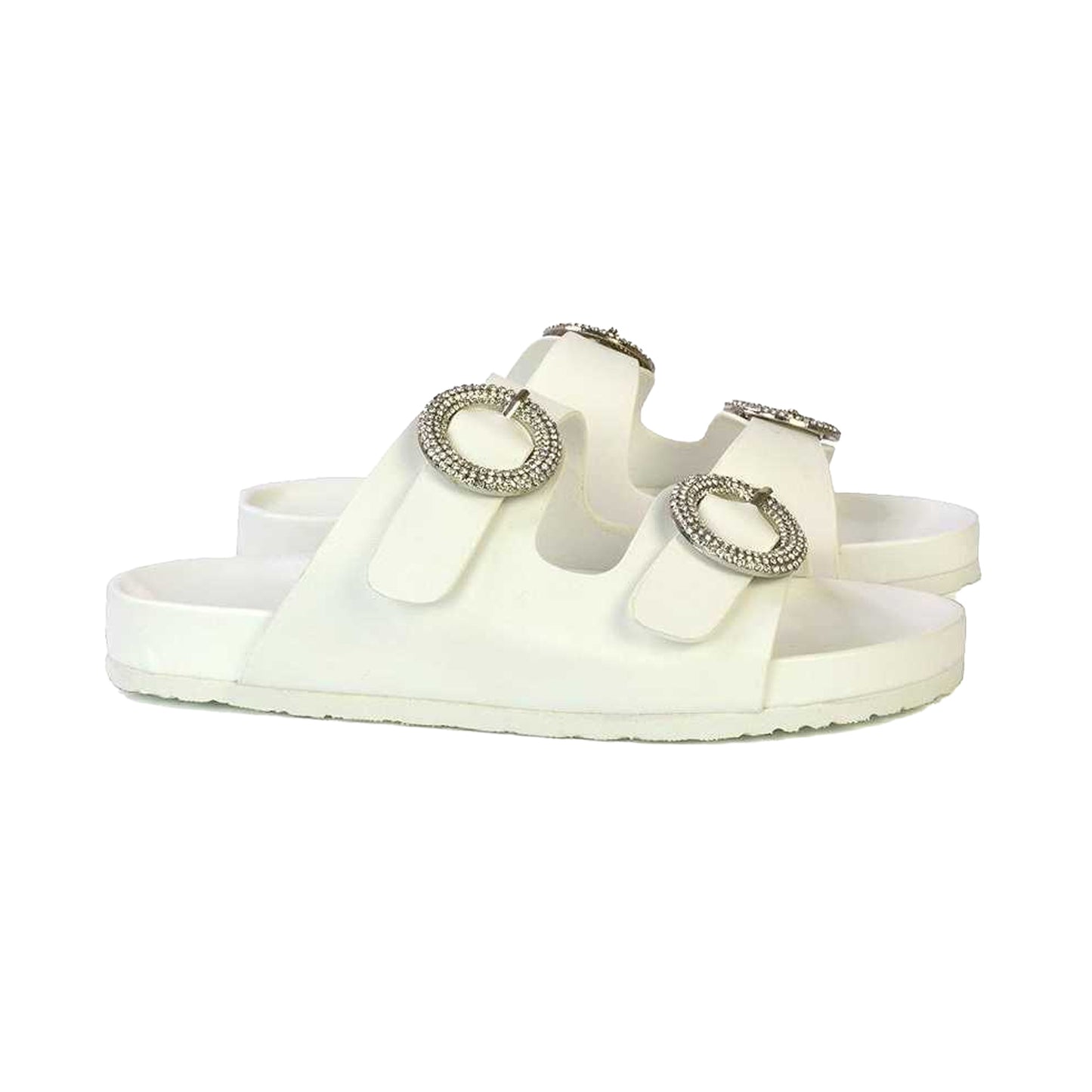 White - Lifestyle - XY London Womens-Ladies Reggie Diamante Double Strap Flat Sandals