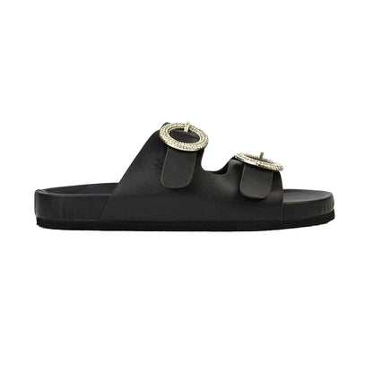 Black - Front - XY London Womens-Ladies Reggie Diamante Double Strap Flat Sandals