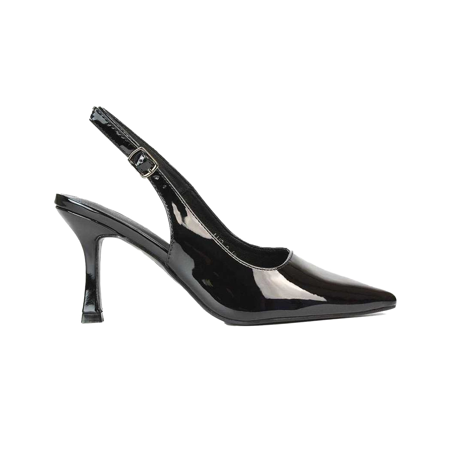 True Black - Side - XY London Womens-Ladies Valerie Patent Faux Leather Stiletto Heel Court Shoes