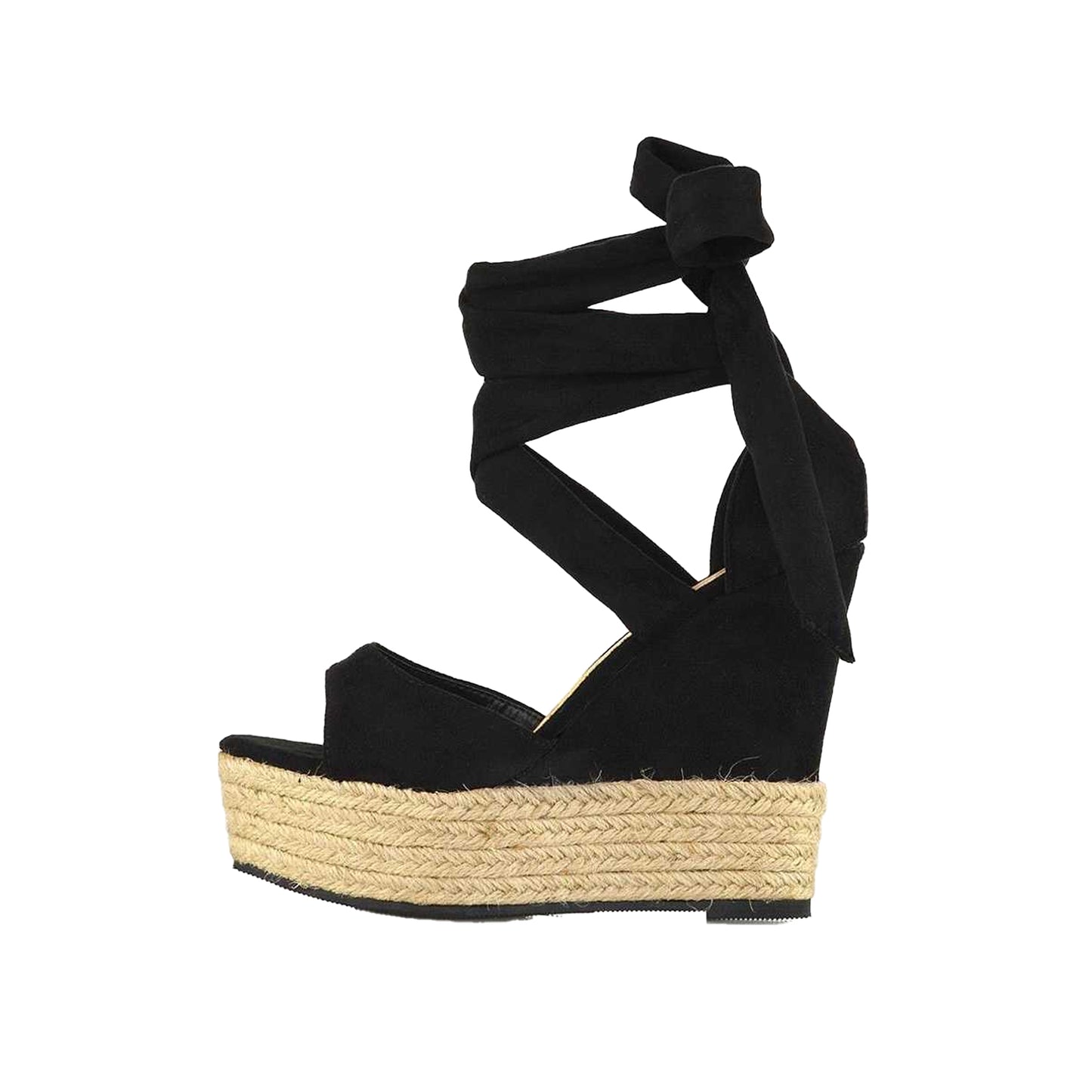 Jet Black-Brown - Side - XY London Womens-Ladies Sansa Platform Wedge Sandals