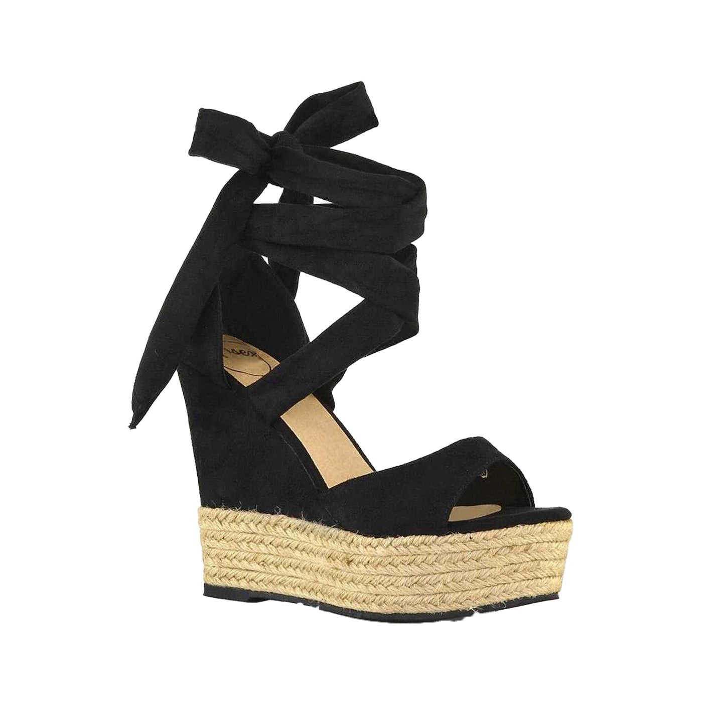 Jet Black-Brown - Front - XY London Womens-Ladies Sansa Platform Wedge Sandals