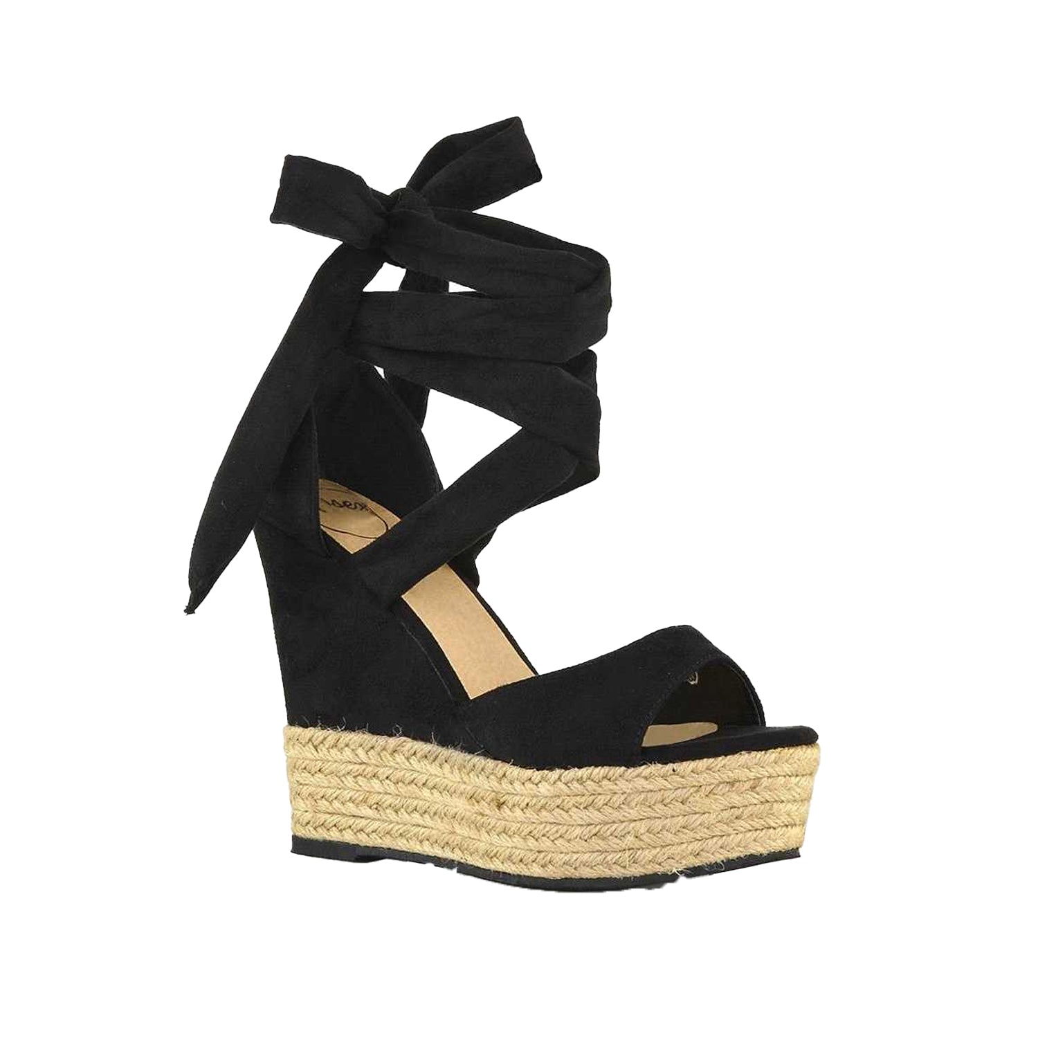 Jet Black-Brown - Front - XY London Womens-Ladies Sansa Platform Wedge Sandals