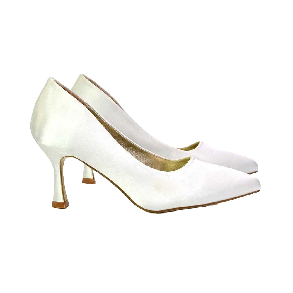 Ivory - Side - XY London Womens-Ladies Romi Pointed Mid Stiletto Court Shoes