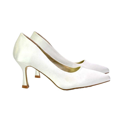 Ivory - Side - XY London Womens-Ladies Romi Pointed Mid Stiletto Court Shoes