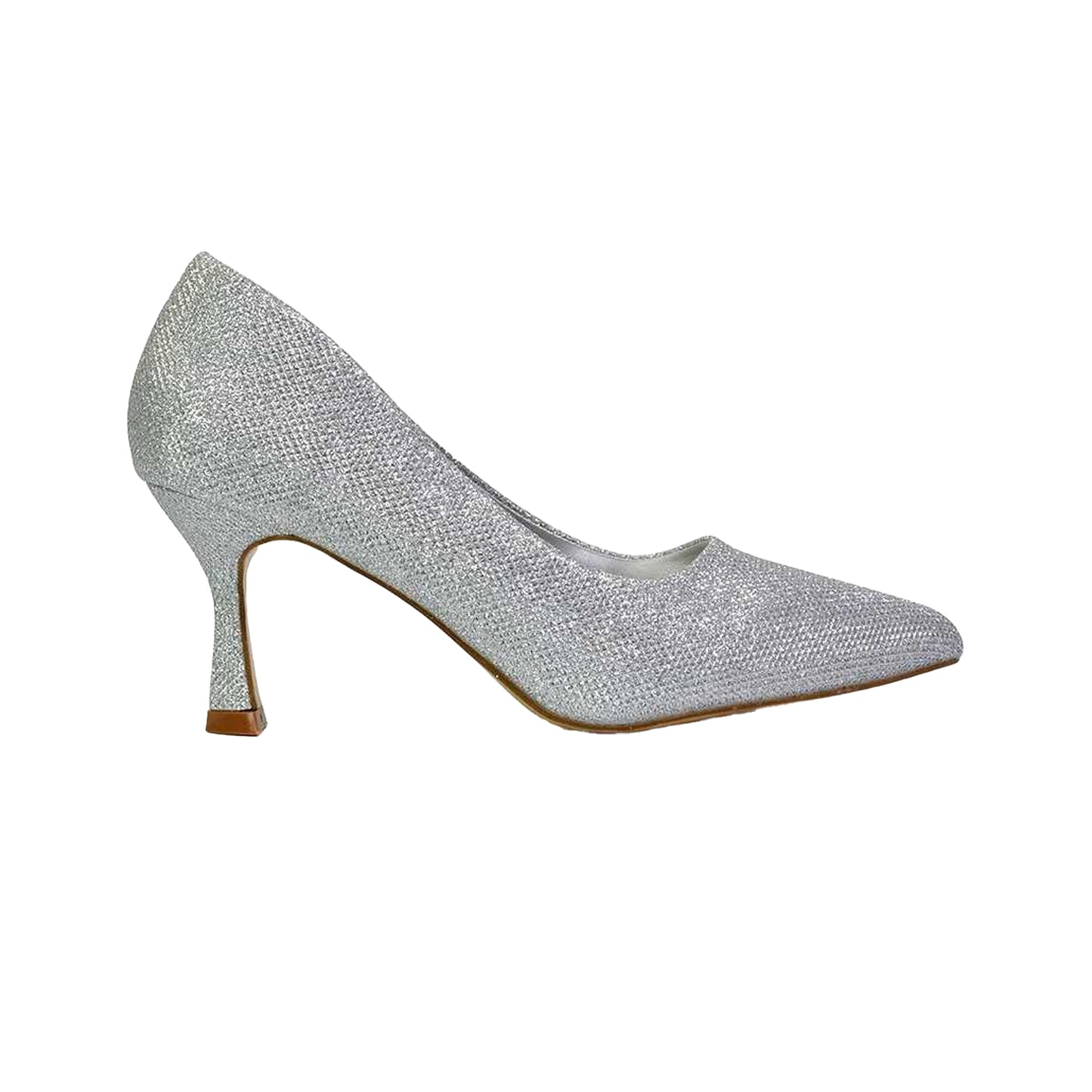 Silver - Front - XY London Womens-Ladies Romi Pointed Mid Stiletto Court Shoes