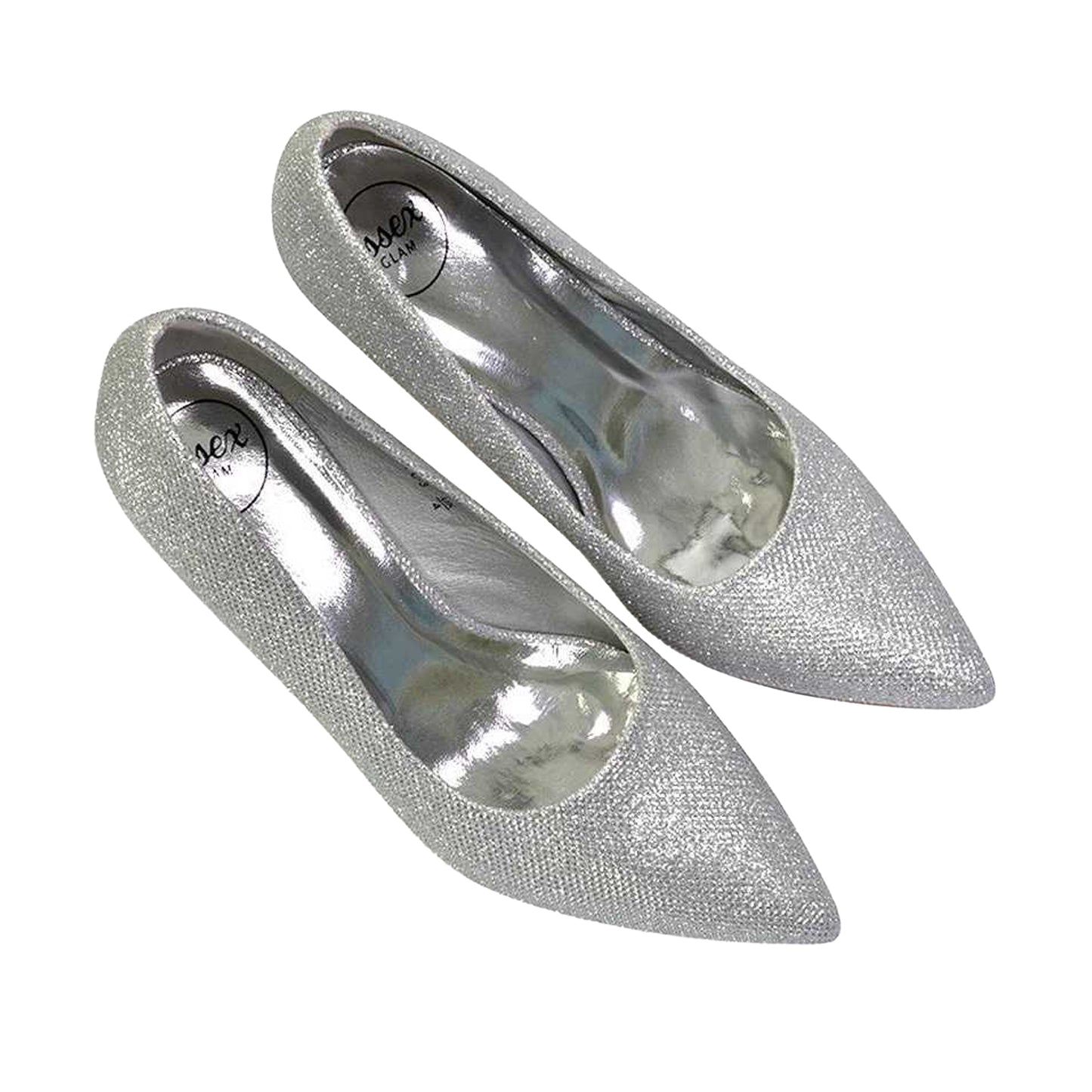 Silver - Side - XY London Womens-Ladies Romi Pointed Mid Stiletto Court Shoes