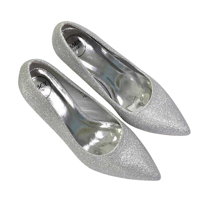 Silver - Side - XY London Womens-Ladies Romi Pointed Mid Stiletto Court Shoes