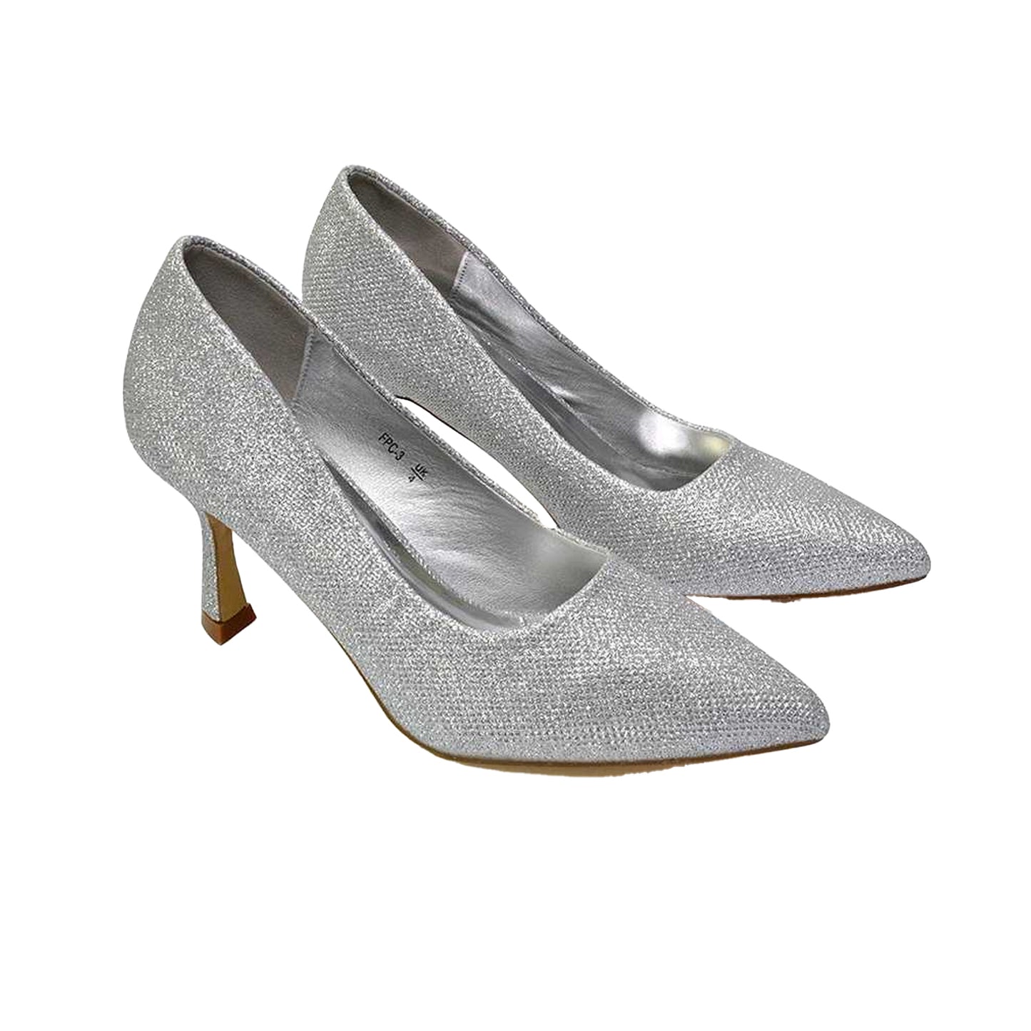 Silver - Pack Shot - XY London Womens-Ladies Romi Pointed Mid Stiletto Court Shoes