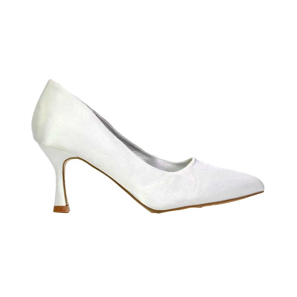 White - Front - XY London Womens-Ladies Romi Pointed Mid Stiletto Court Shoes