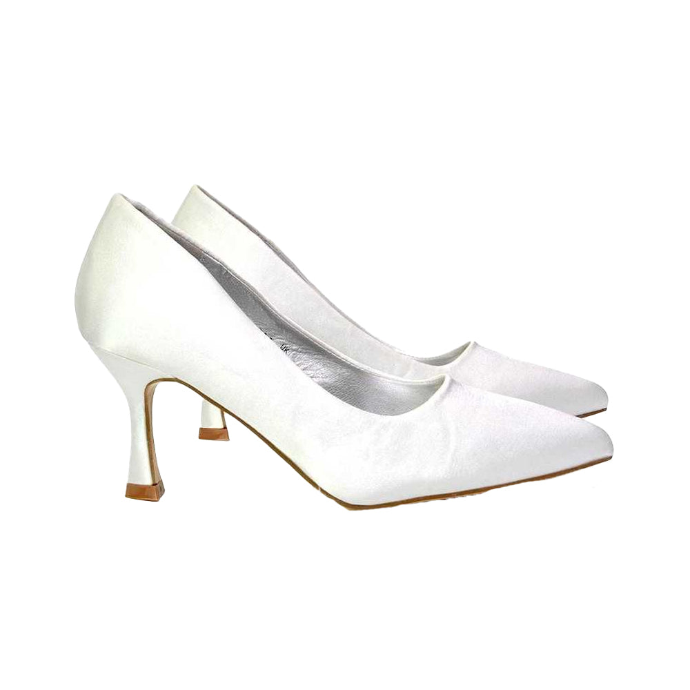 White - Lifestyle - XY London Womens-Ladies Romi Pointed Mid Stiletto Court Shoes