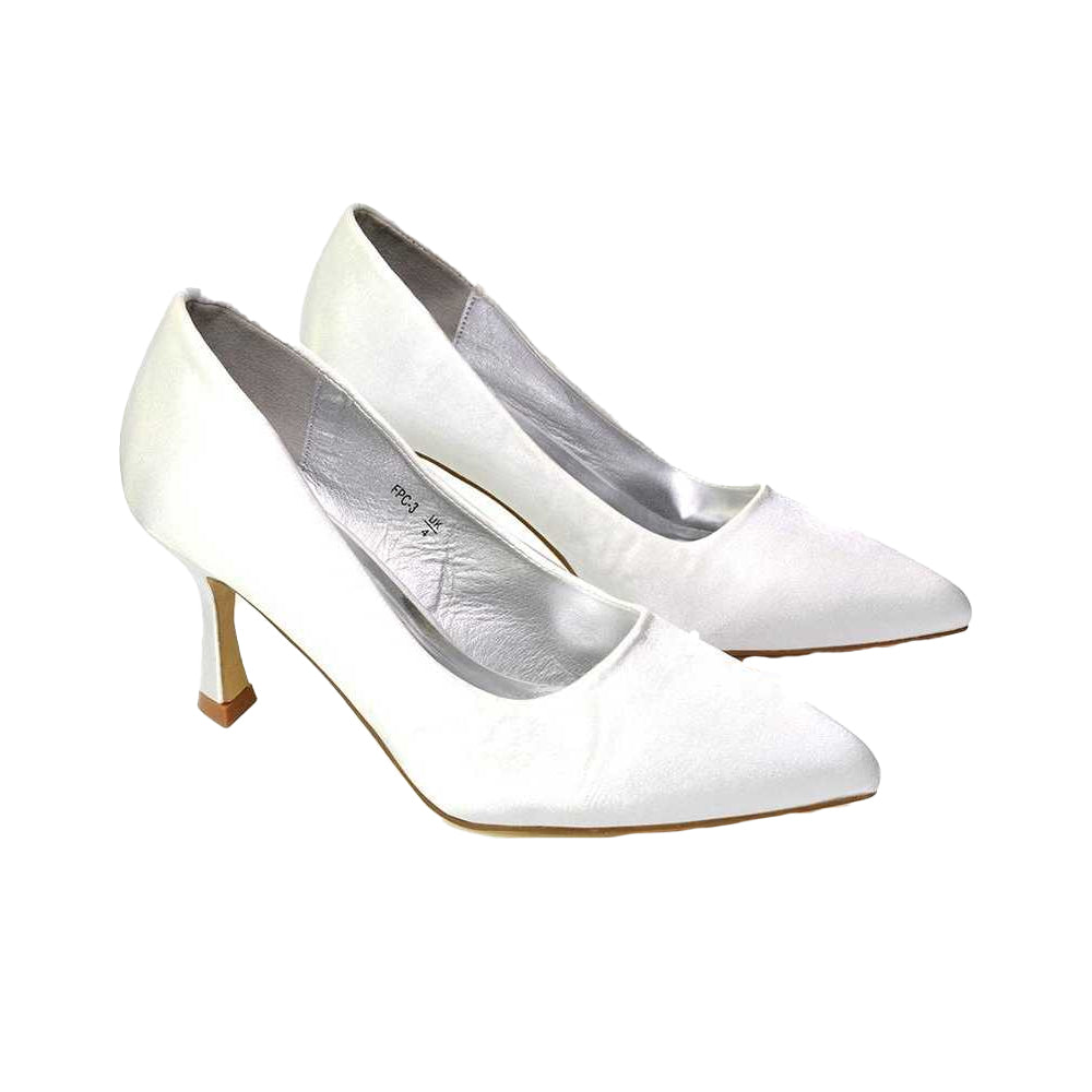 White - Pack Shot - XY London Womens-Ladies Romi Pointed Mid Stiletto Court Shoes