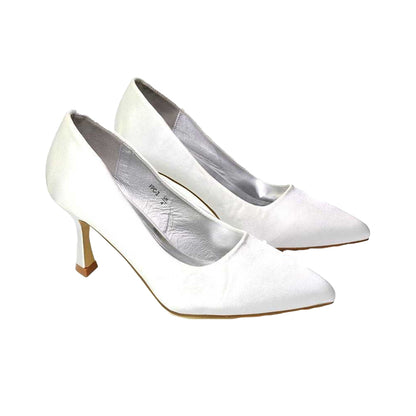 White - Pack Shot - XY London Womens-Ladies Romi Pointed Mid Stiletto Court Shoes