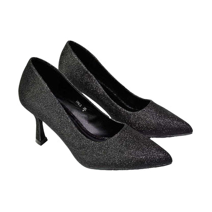 Black - Pack Shot - XY London Womens-Ladies Romi Pointed Mid Stiletto Court Shoes