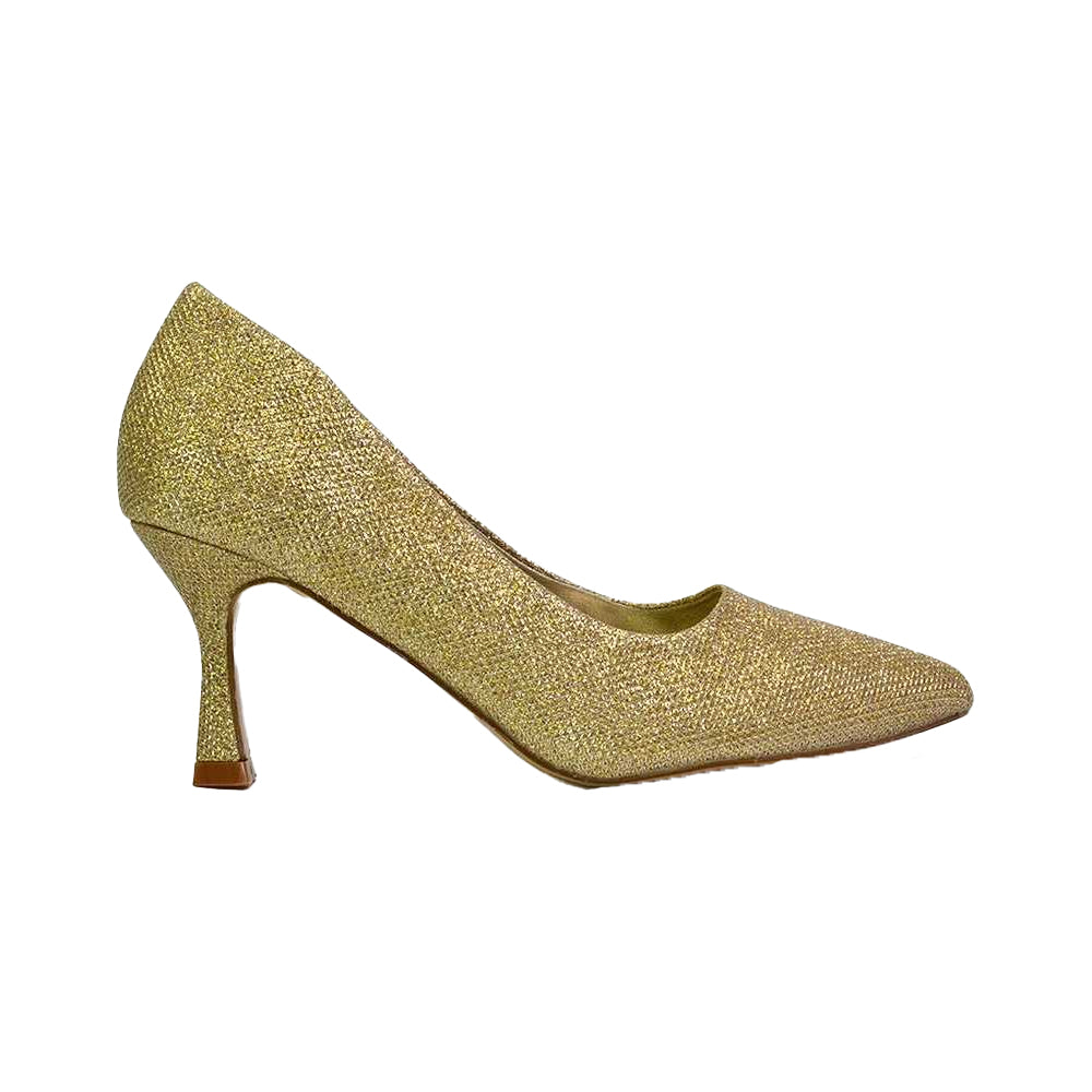 Gold - Front - XY London Womens-Ladies Romi Pointed Mid Stiletto Court Shoes