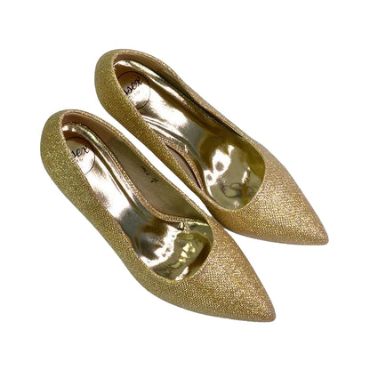 Gold - Side - XY London Womens-Ladies Romi Pointed Mid Stiletto Court Shoes