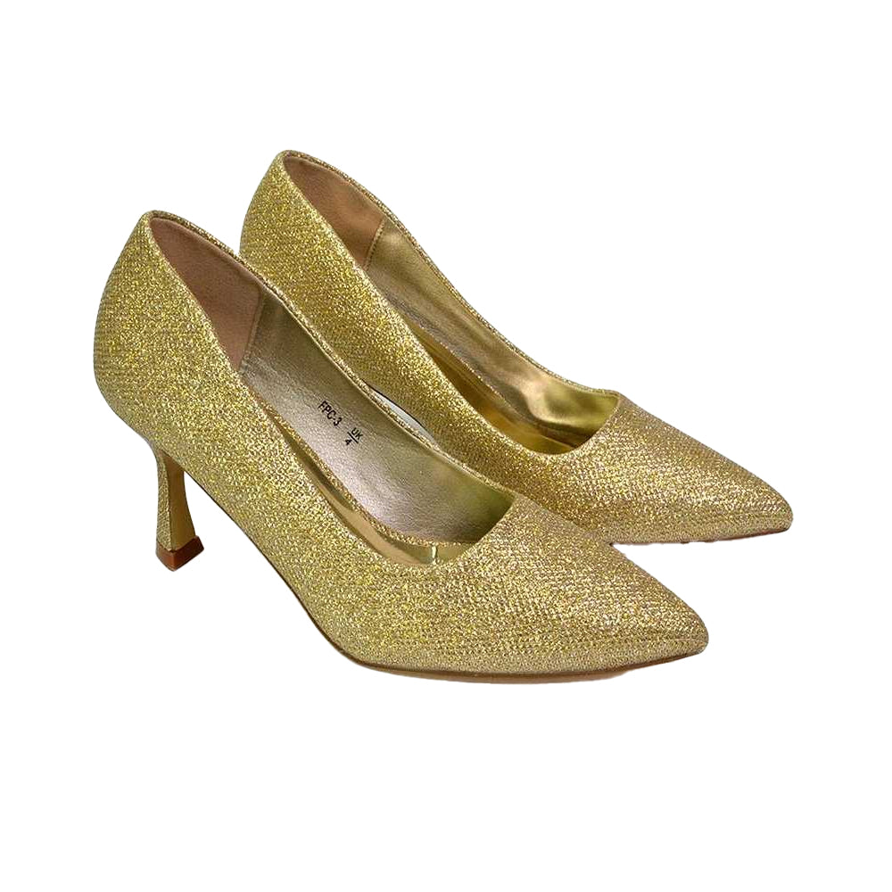 Gold - Pack Shot - XY London Womens-Ladies Romi Pointed Mid Stiletto Court Shoes